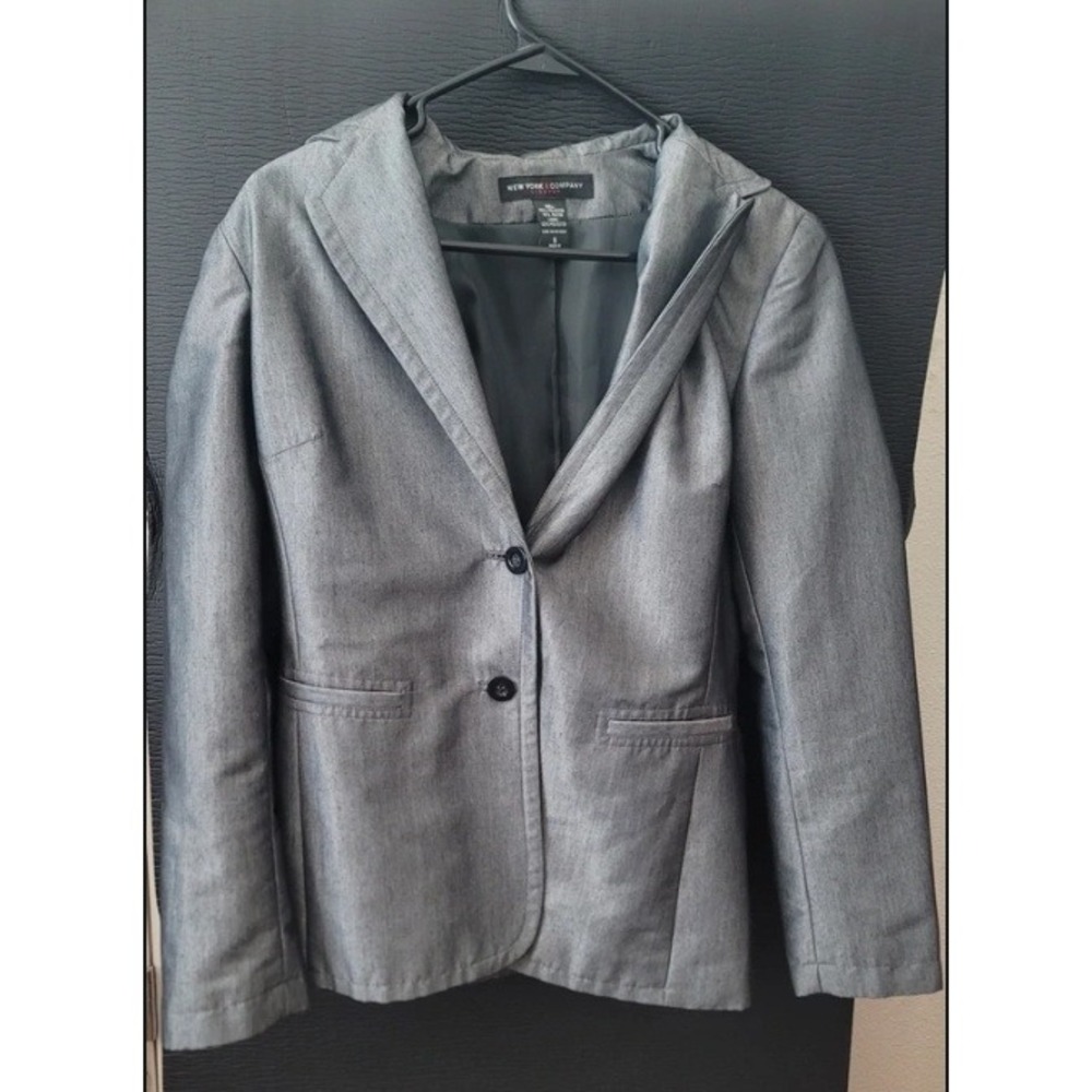 New York & Company Grey 2 Button Blazer Jacket 7th Avenue Design Studio Size 6